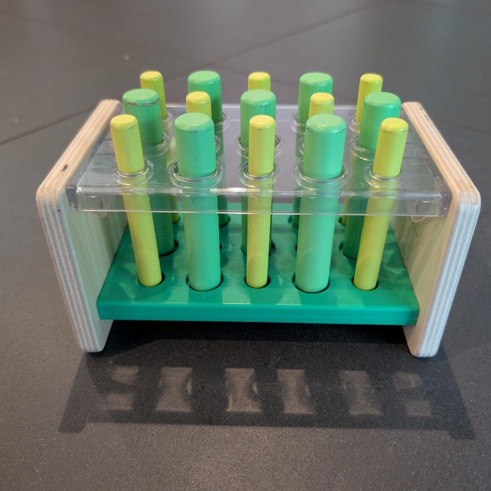 Wooden Test Tube Sorting Toy - Green and Yellow